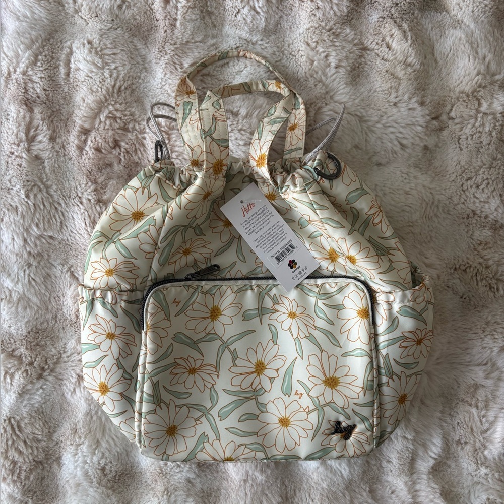 Lug NWT DITTY XL Sage Daisies Floral Cream and Yellow Crossbody Cinch Bucket Bag